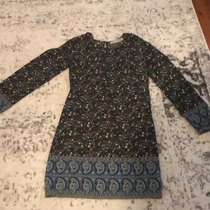 Paisley pattern dress.  Dark green and blue